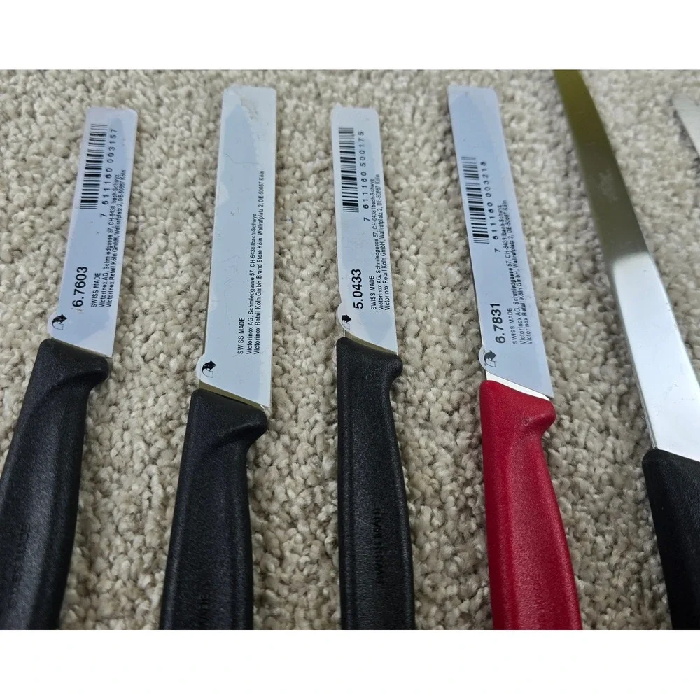 Victorinox Swiss Made Kitchen Knife Set 10pc Paring Serrated Fillet Black Red